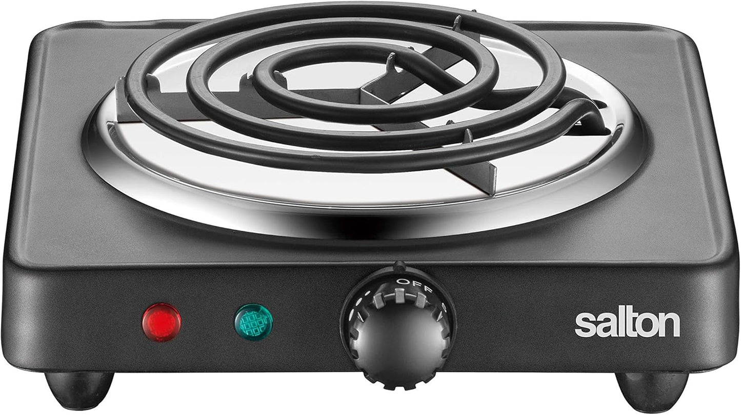 Salton Single Coil Portable Electric Cooktop | 1000 Watts | Lightweight & Compact | Variable Temperature Control | Perfect for Dorms, Offices, Camping | Black | 100% Canadian-owned & operated