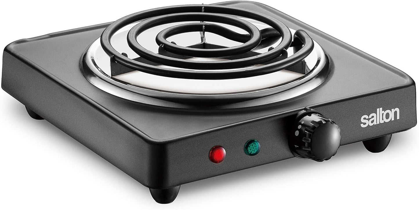 Salton Single Coil Portable Electric Cooktop | 1000 Watts | Lightweight & Compact | Variable Temperature Control | Perfect for Dorms, Offices, Camping | Black | 100% Canadian-owned & operated