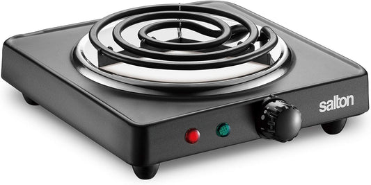 Salton Single Coil Portable Electric Cooktop | 1000 Watts | Lightweight & Compact | Variable Temperature Control | Perfect for Dorms, Offices, Camping | Black | 100% Canadian-owned & operated - PuriLite