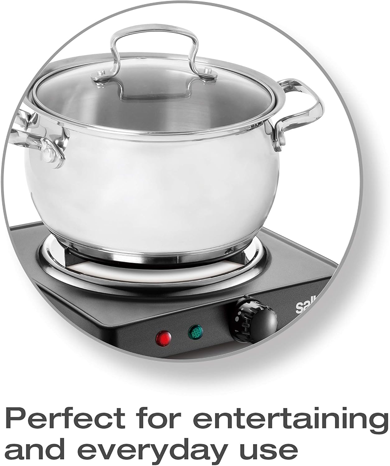 Salton Single Coil Portable Electric Cooktop | 1000 Watts | Lightweight & Compact | Variable Temperature Control | Perfect for Dorms, Offices, Camping | Black | 100% Canadian-owned & operated