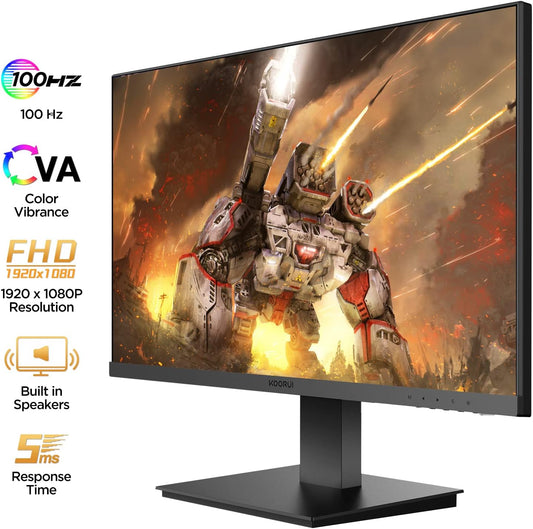 KOORUI 22 Inch Computer Gaming Monitor, FHD 1080P Desktop Display with 2 Speakers, 100HZ Ultra Thin Bezel/Eye Care/Ergonomic Tilt, HDMI VGA Ports LED Monitor for PC, VESA Mounting - PuriLite