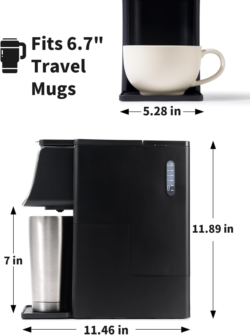 KIDISLE Hot & Iced Coffee Maker for K Cups & Ground Coffee, Single Serve Brewer with Bold Setting, Reusable Filter, Travel Mug Friendly, Compact & Quick Brew, Black
