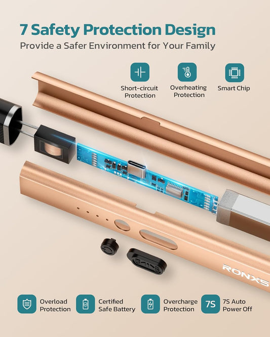 RONXS Lighter, Electric Candle Lighters Type C Rechargeable Lighter with Battery Indicator Windproof Arc Lighters for Candle Grill BBQ Stove Fireplace, Hanging Hook (Champagne, 1)