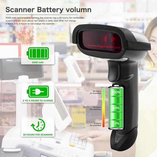 NETUM Wireless Barcode Scanner 2 in 1 2.4G Wireless & USB 2.0 Wired 1D Laser Barcode Reader Portable Bar Code Scanning for Retail Supermaket Warehouse NT-1698W