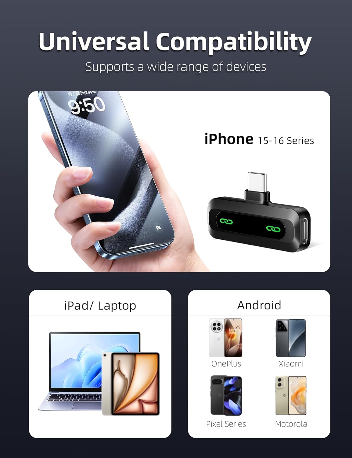 Upgraded Mini Wireless Lavalier Microphone with LED Display, USB-C Clip-on Mic for iPhone, iPad, Android, Small Lapel Mic for Recording YouTube Video Podcast Vlog (USB-C Port)