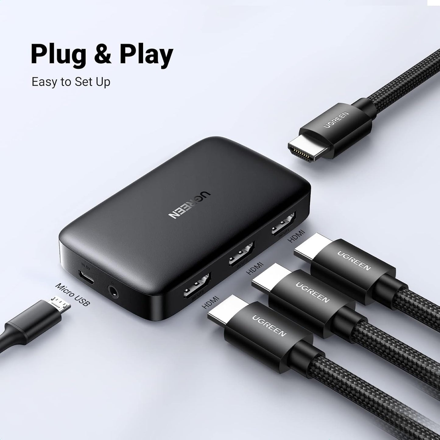 UGREEN HDMI Switch 3 in 1 Out 4K HDMI Switcher Splitter with Remote Control Support 4K 30Hz 3D HD 1080P Compatible with Switch, PS5, PS4, Xbox One, Blu-Ray Player, Projector