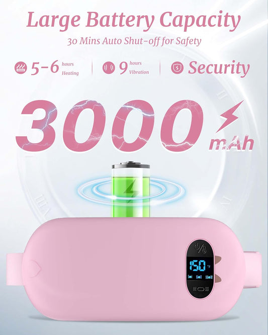 Portable Cordless Heating Pad for Cramps – Fast Heating Menstrual & Back Pain Relief Belt – 6 Heat & 6 Vibration Modes – Wearable Rechargeable Heating Pad - PuriLite