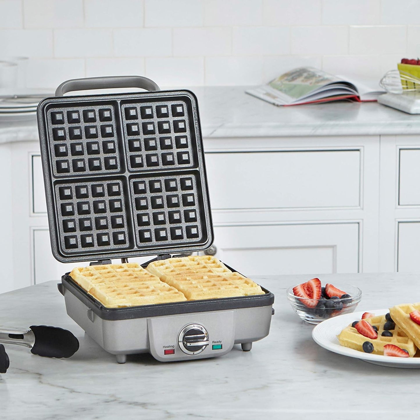 Cuisinart Belgian Waffle Maker with Pancake Plate, Non-Stick Removable Plates, Silver (WAF-350C)