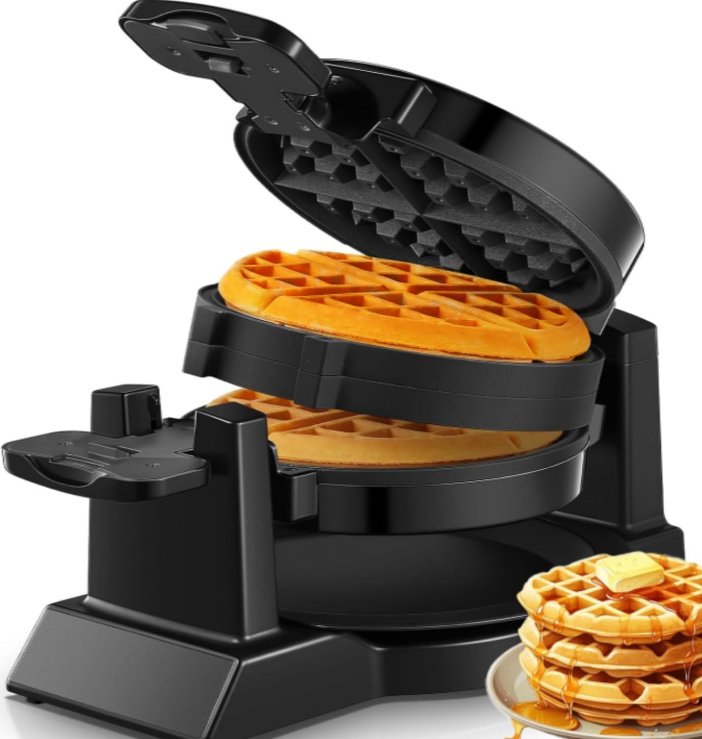 FOHERE Waffle Maker, 8-Slice Belgian Waffle Maker, 180° Rotating Waffle Iron with Double Waffle Plates, Nonstick Plates and Removable Drip Tray, Cool Touch Handle (Large)