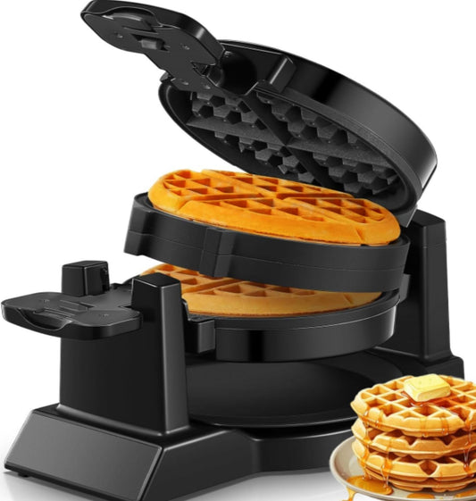 FOHERE Waffle Maker, 8-Slice Belgian Waffle Maker, 180° Rotating Waffle Iron with Double Waffle Plates, Nonstick Plates and Removable Drip Tray, Cool Touch Handle (Large)