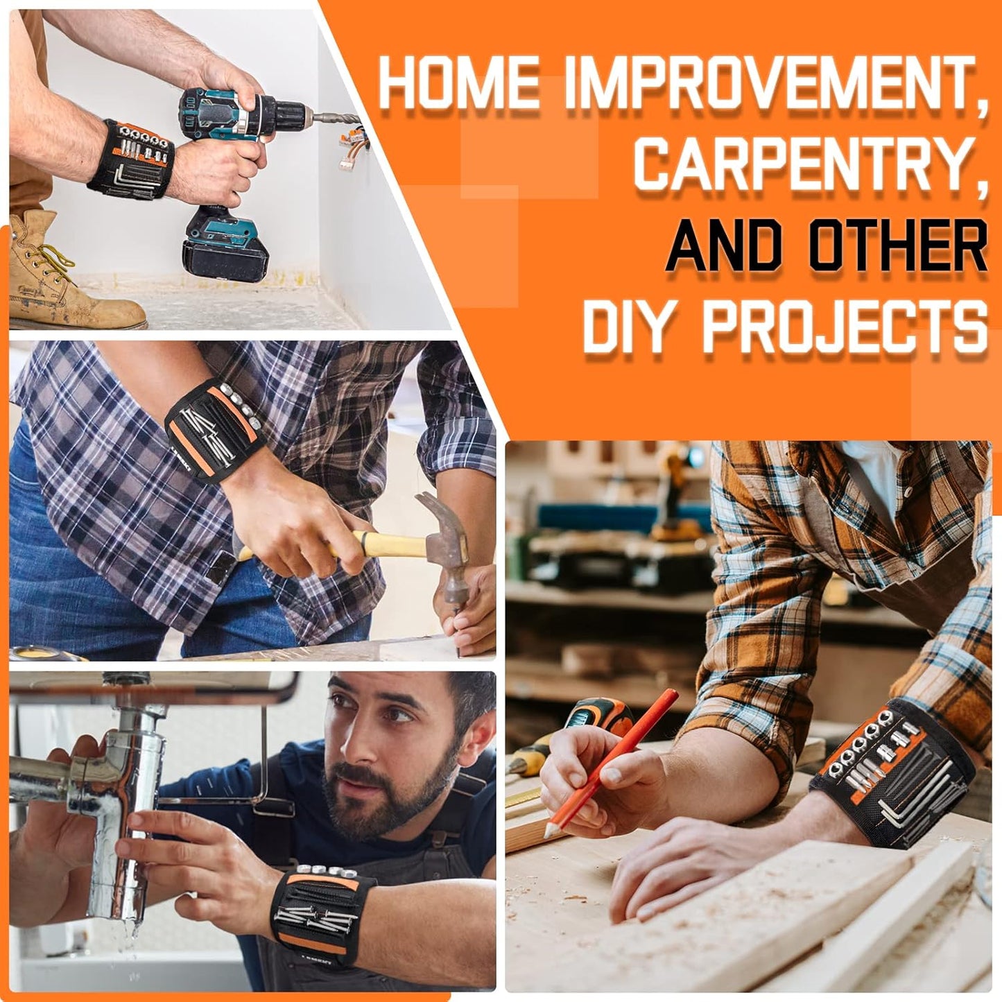 Magnetic Wristband Tool Organizer for Men, Adjustable Tool Holding Bracelet with Strong Magnets, Hands-Free Screw and Nail Holder for Home Improvement and DIY Projects