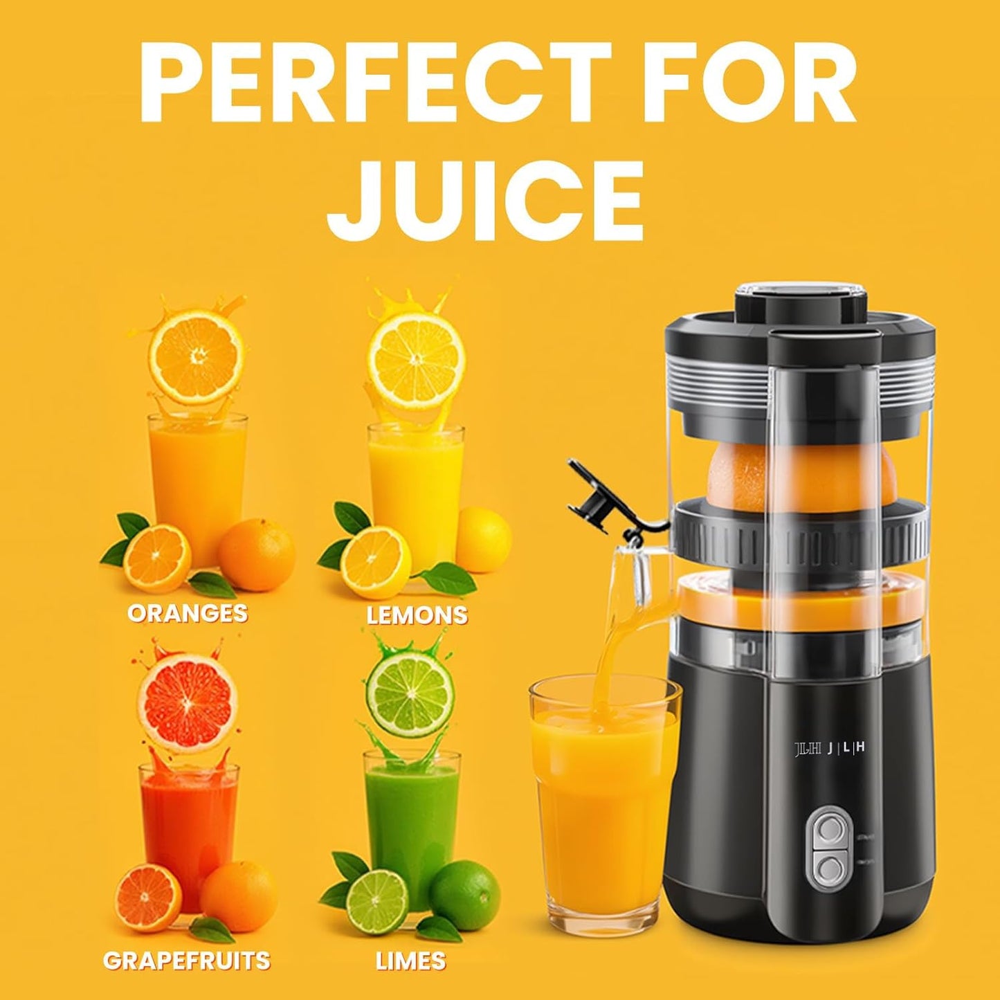 JLH Hands-Free Citrus Juicer Machine – 100W Powerful Motor,Lemon Squeezer with Cleaning Brush, Ideal for Oranges, Lemons, Grapefruits, Pomegranates, Watermelon (Grey)