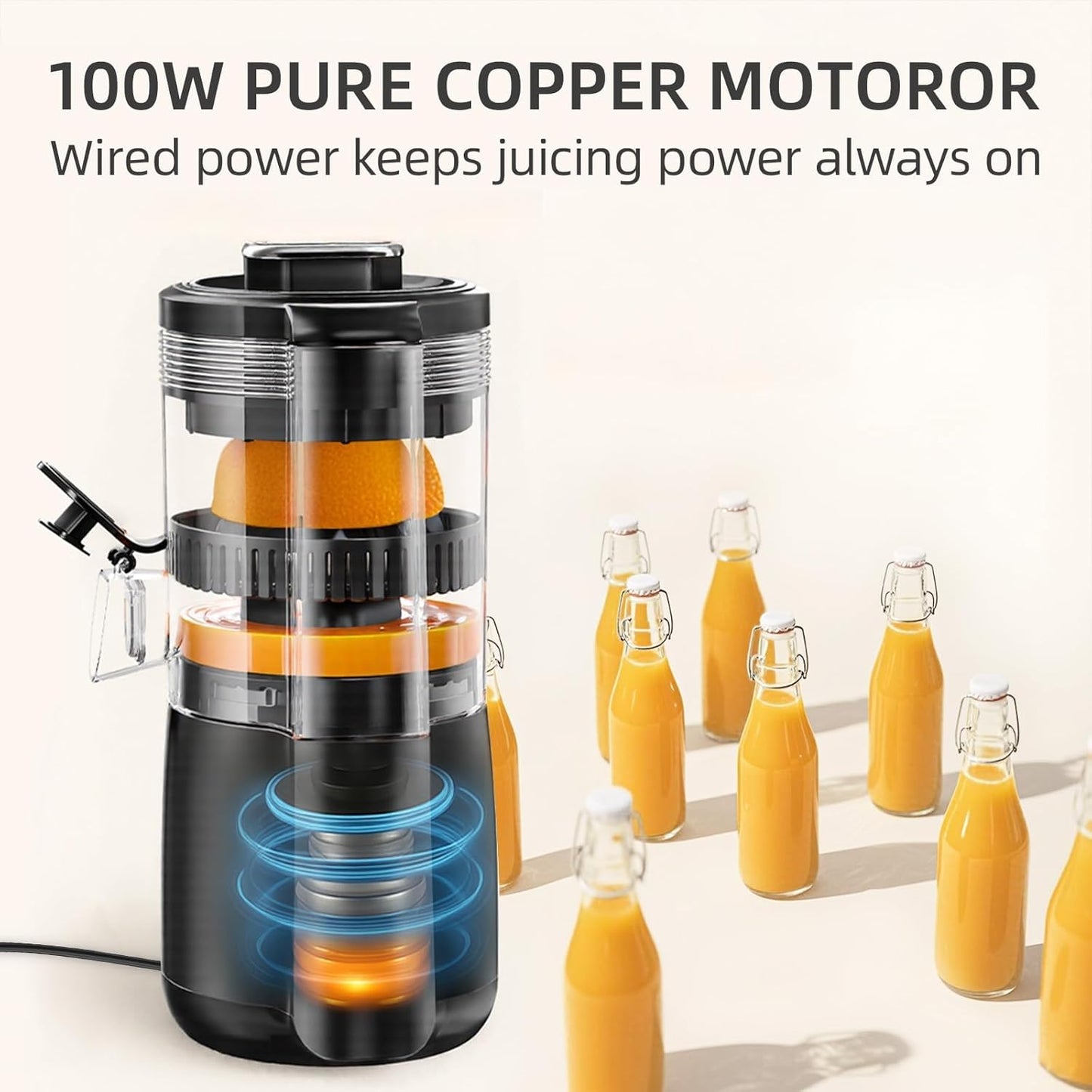 JLH Hands-Free Citrus Juicer Machine – 100W Powerful Motor,Lemon Squeezer with Cleaning Brush, Ideal for Oranges, Lemons, Grapefruits, Pomegranates, Watermelon (Grey)