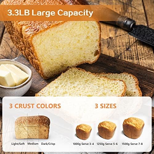 Davivy 3LB Bread Maker Machine with 2 Dough Kneading Paddle Dough Maker,15-in-1 Automatic Bread Machine Nonstick Bowl For Bread, Jam& Yogurt, 3 Loaf Sizes and 3 crust settings(silver)