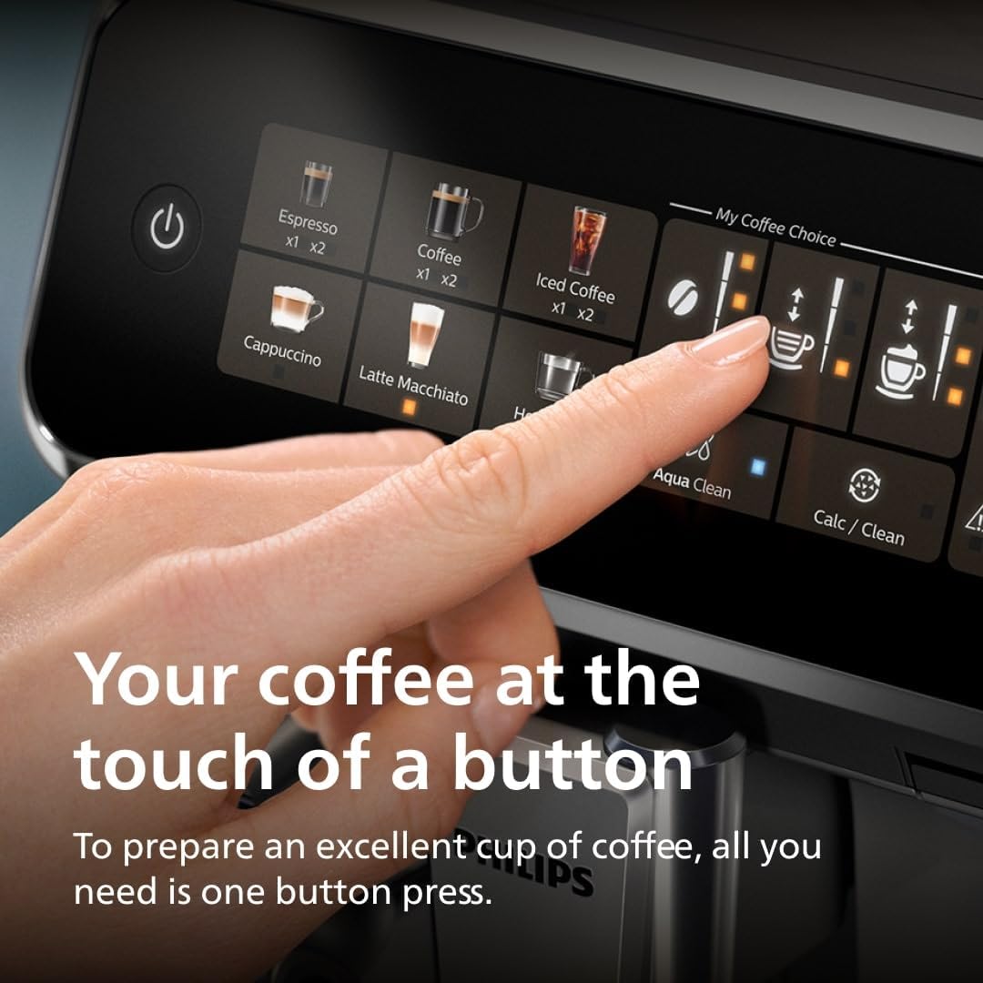 Philips Series 3300 Fully Automatic Espresso Coffee Machine - 6 Hot & Iced Drinks, LatteGo Milk System, 40% Quieter SilentBrew, Ceramic Grinder, Aquaclean Filter, Glossy Black (EP3341/50