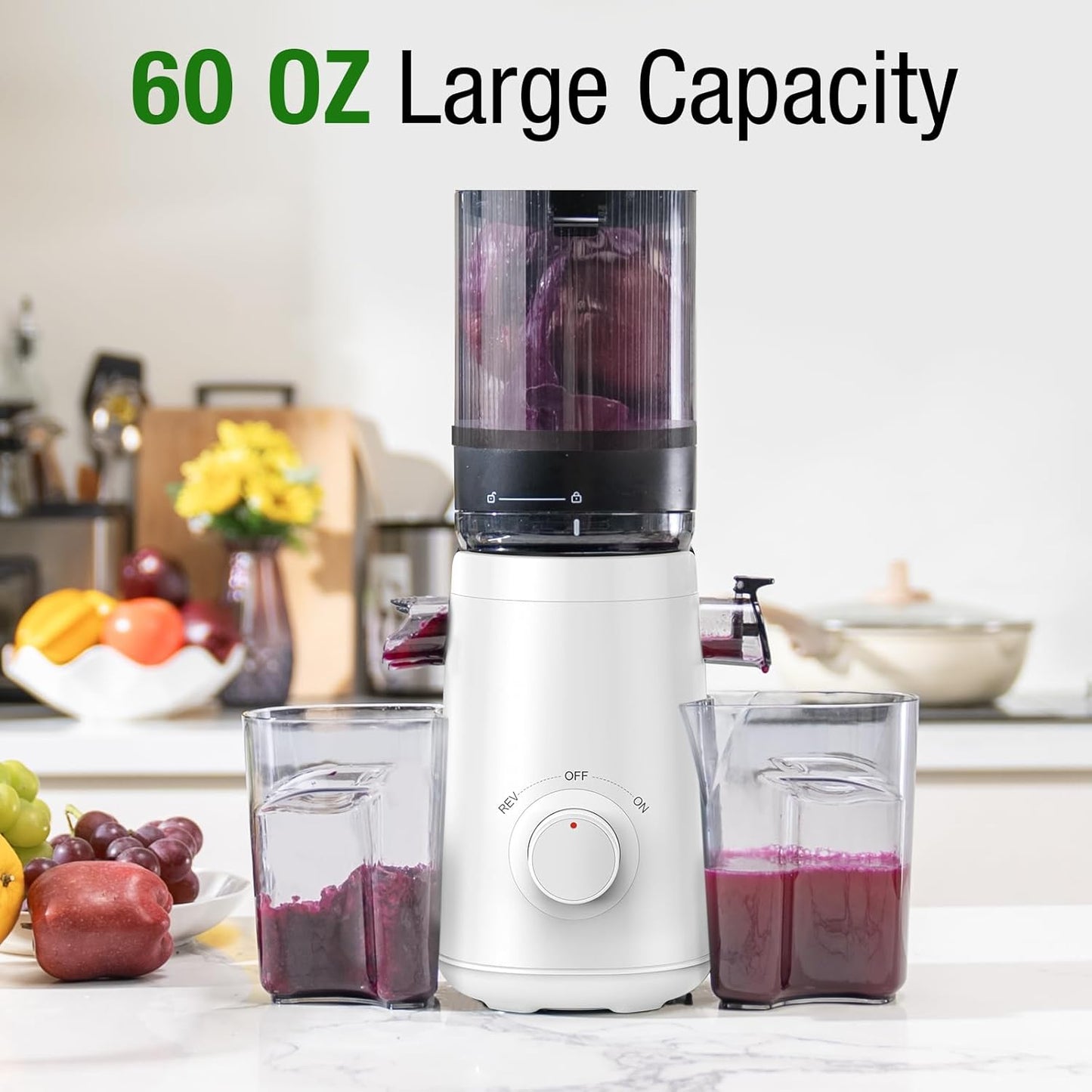 Juicer Machine, TUUMIIST Cold Press Juicer with 5.3" Feeding Chute Fit Whole Fruits and Vegetables, Slow Masticating Juicer Easy to Clean, High Juice Yield, BPA Free (White)