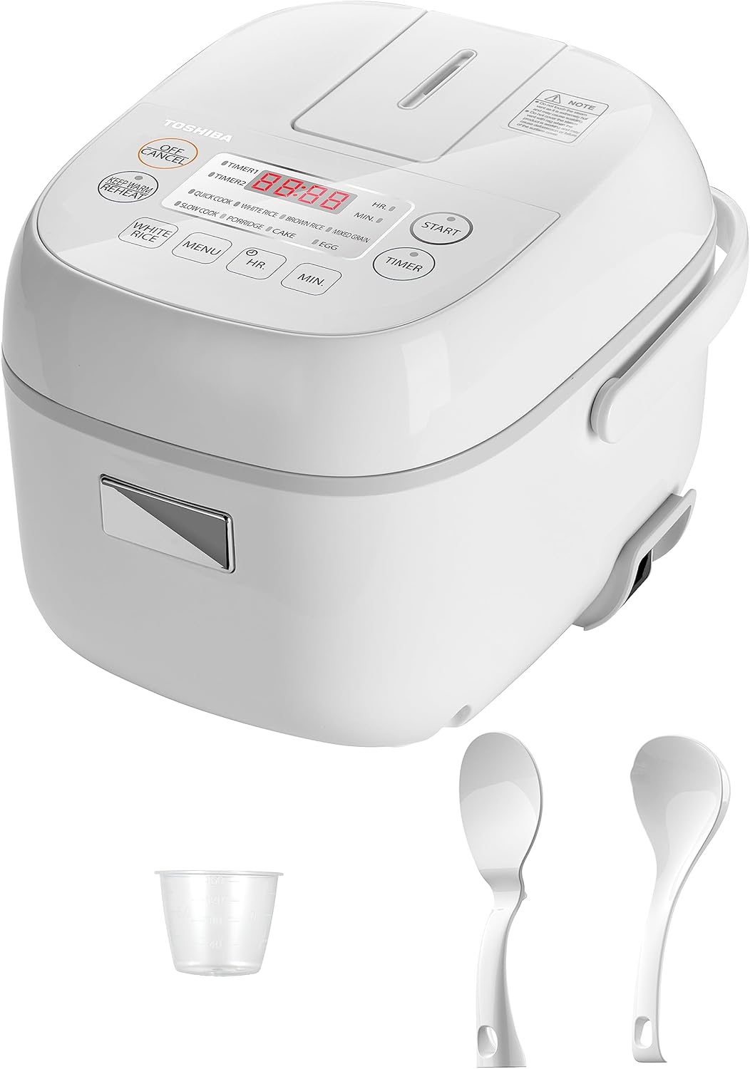 Toshiba Mini Rice Cooker, 3 Cups Uncooked Small Rice Cooker, Steamer & Warmer, With Fuzzy Logic And One-Touch Cooking, 24 Hour Delay Timer And Auto Keep Warm Feature, White