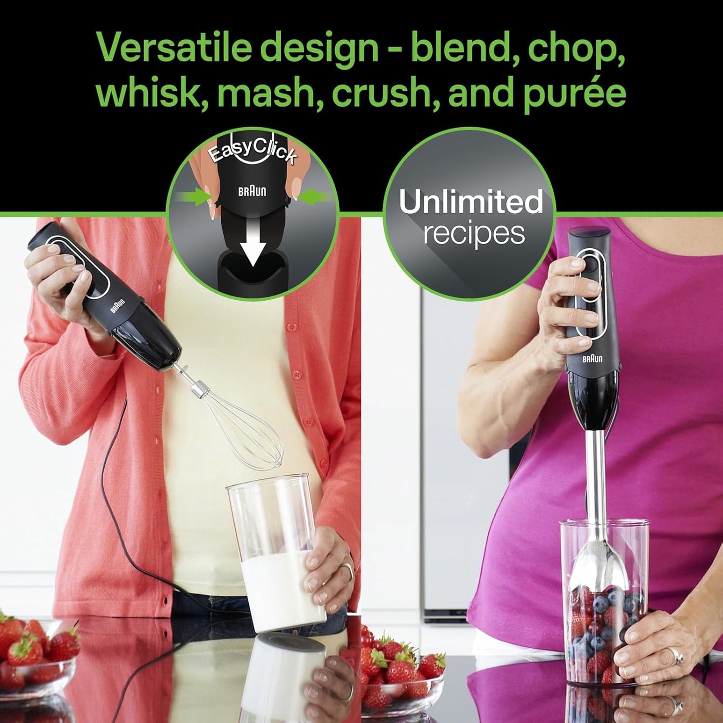 Braun MQ505 Portable Immersion Hand Blender,Powerful 350W Stick Blender,Dual Speed,Whisk,Beaker,Soup,Baby Food,Mixer,Hummus,Egg Beater,Smoothies