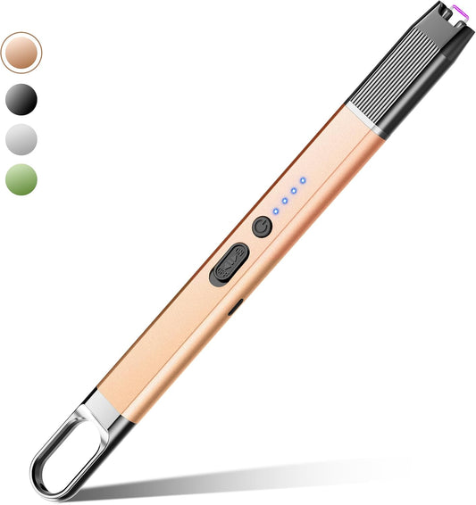 RONXS Lighter, Electric Candle Lighters Type C Rechargeable Lighter with Battery Indicator Windproof Arc Lighters for Candle Grill BBQ Stove Fireplace, Hanging Hook (Champagne, 1)