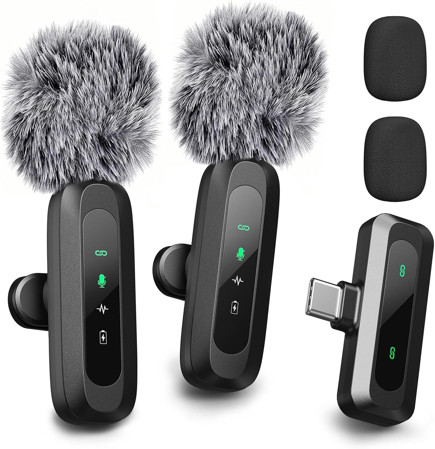 Upgraded Mini Wireless Lavalier Microphone with LED Display, USB-C Clip-on Mic for iPhone, iPad, Android, Small Lapel Mic for Recording YouTube Video Podcast Vlog (USB-C Port)