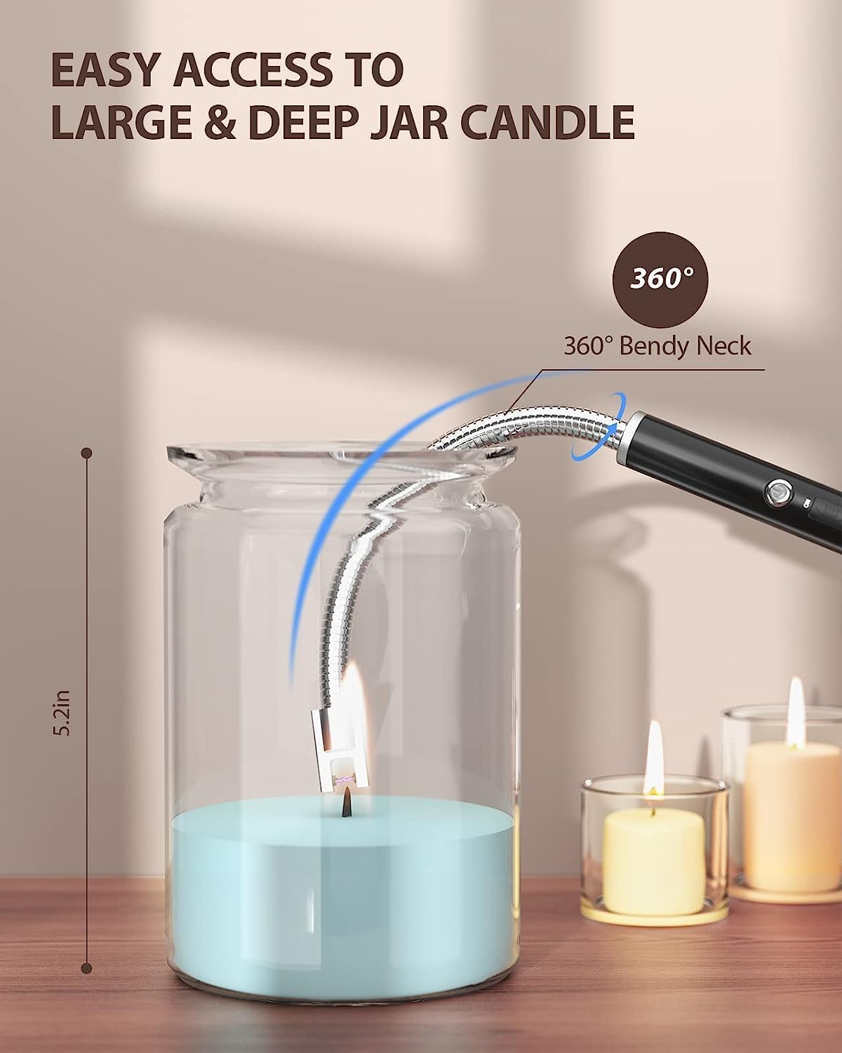 RONXS Electric Lighter, Candle Lighter Electric Type C Rechargeable Lighter with Battery Display, Longer Flexible Neck Windproof Plasma Arc Long Lighters for Candles Fireworks BBQ