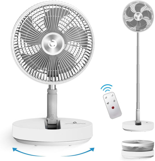 CooCoCo 10" Battery Operated Fan, Portable Travel Fan for Sleeping, Oscillating Fan with Remote Control, Cordless Rechargeable Pedestal Fan, Standing Fan for Bedroom, Home, Office, Dorm