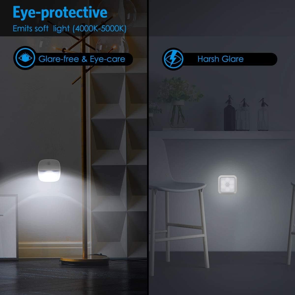 (upgraded) motion sensor light, cordless battery powered LED night light, wall light, closet light, security light for stairs, hallways, bathrooms, kitchens, cabinets (white - 3 pack)