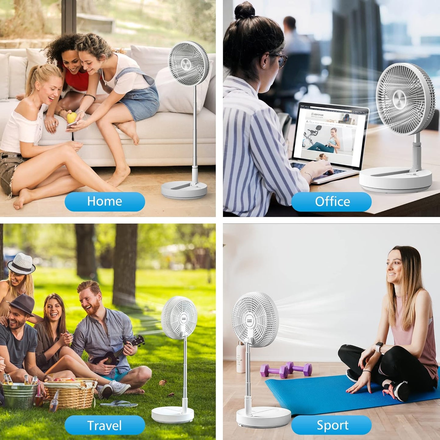 CooCoCo 10" Battery Operated Fan, Portable Travel Fan for Sleeping, Oscillating Fan with Remote Control, Cordless Rechargeable Pedestal Fan, Standing Fan for Bedroom, Home, Office, Dorm