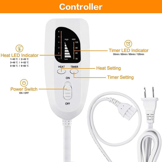 Electric Heating Pad – Large 24" x 12" Fast Heating Heat Pad with Moist & Dry Heat – Soft Washable Heating Pad with 6 Temperature Levels & 4 Timer Settings - PuriLite