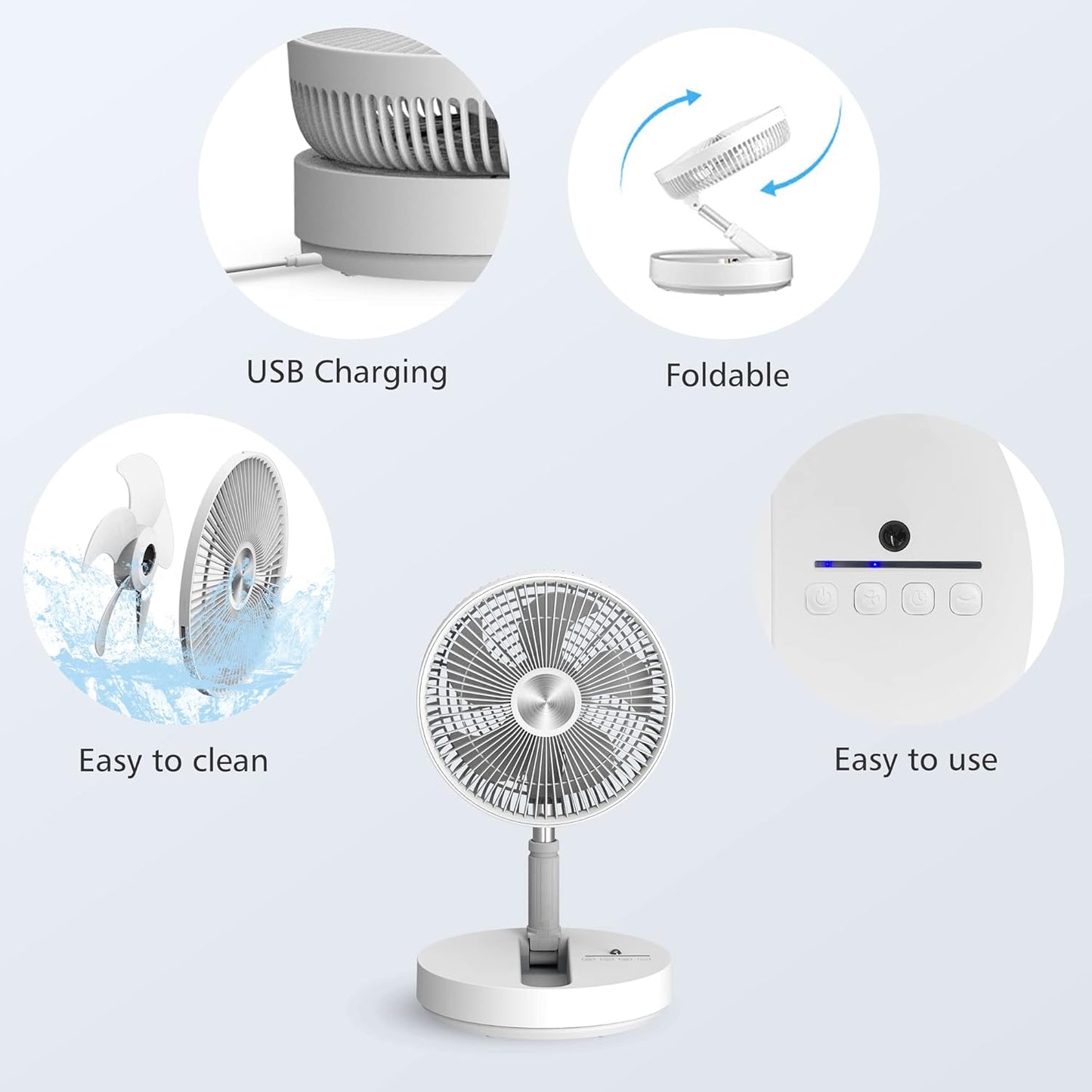 CooCoCo 10" Battery Operated Fan, Portable Travel Fan for Sleeping, Oscillating Fan with Remote Control, Cordless Rechargeable Pedestal Fan, Standing Fan for Bedroom, Home, Office, Dorm