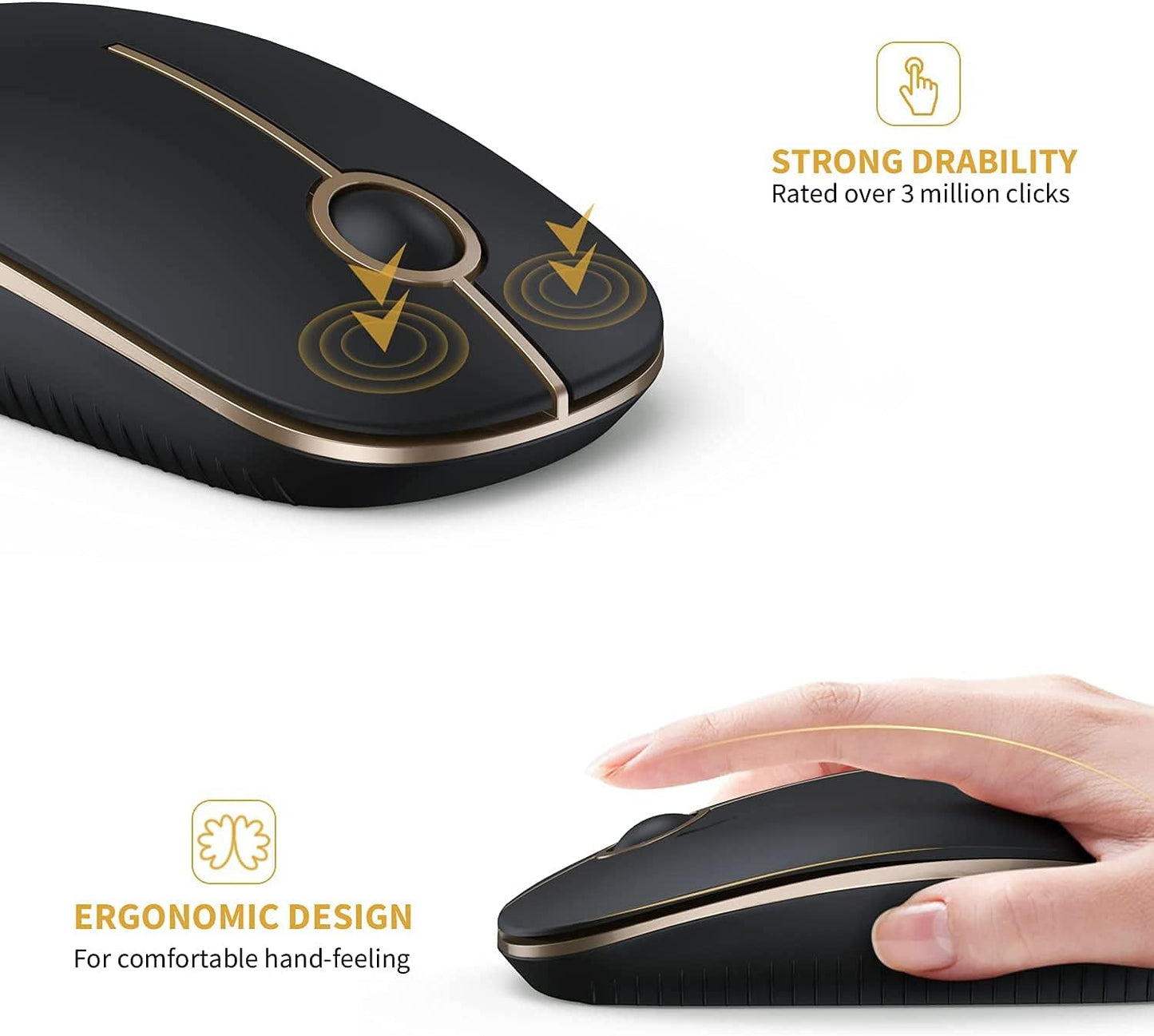 Wireless Mouse, Vssoplor 2.4G Slim Portable Computer Mice with Nano Receiver for Notebook, PC, Laptop, Computer-Gold and Black