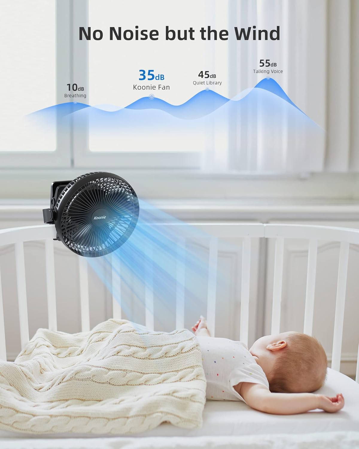 Koonie 10000mAh Clip on Fan Rechargeable, 8-Inch Battery Operated Desk Fan, USB Fan with 4 Speeds, Strong Airflow Sturdy Clamp for Golf Cart Office Desk Outdoor Travel Camping Tent Gym Treadmill,Black