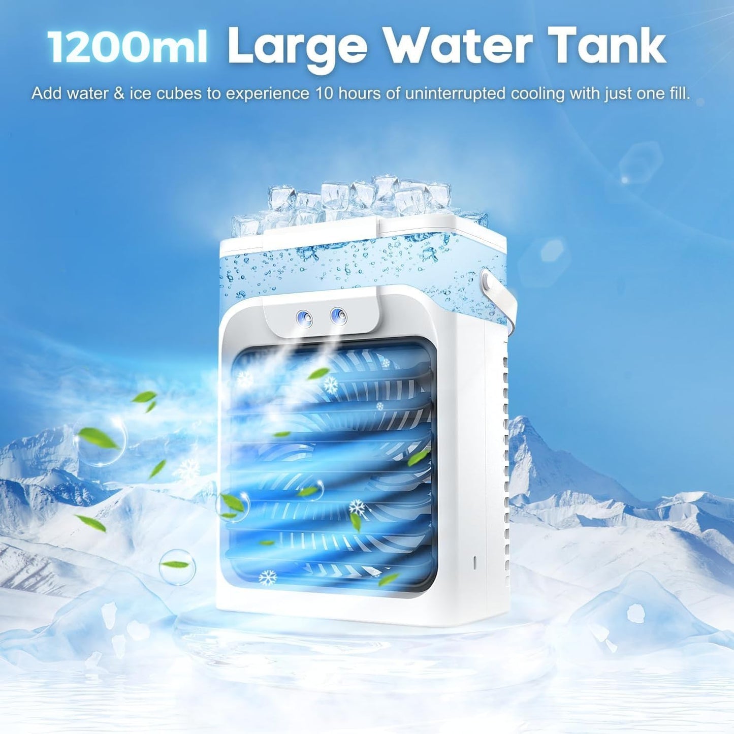 Portable Air Conditioner, Air Conditioner Portable with 3 Speeds, 3 Mist Settings, 1200ml XL Water Tank, 2~8h Timer, Portable Ac Unit, Small Mini Air Conditioner, Personal Air Cooler Fan for Bedroom