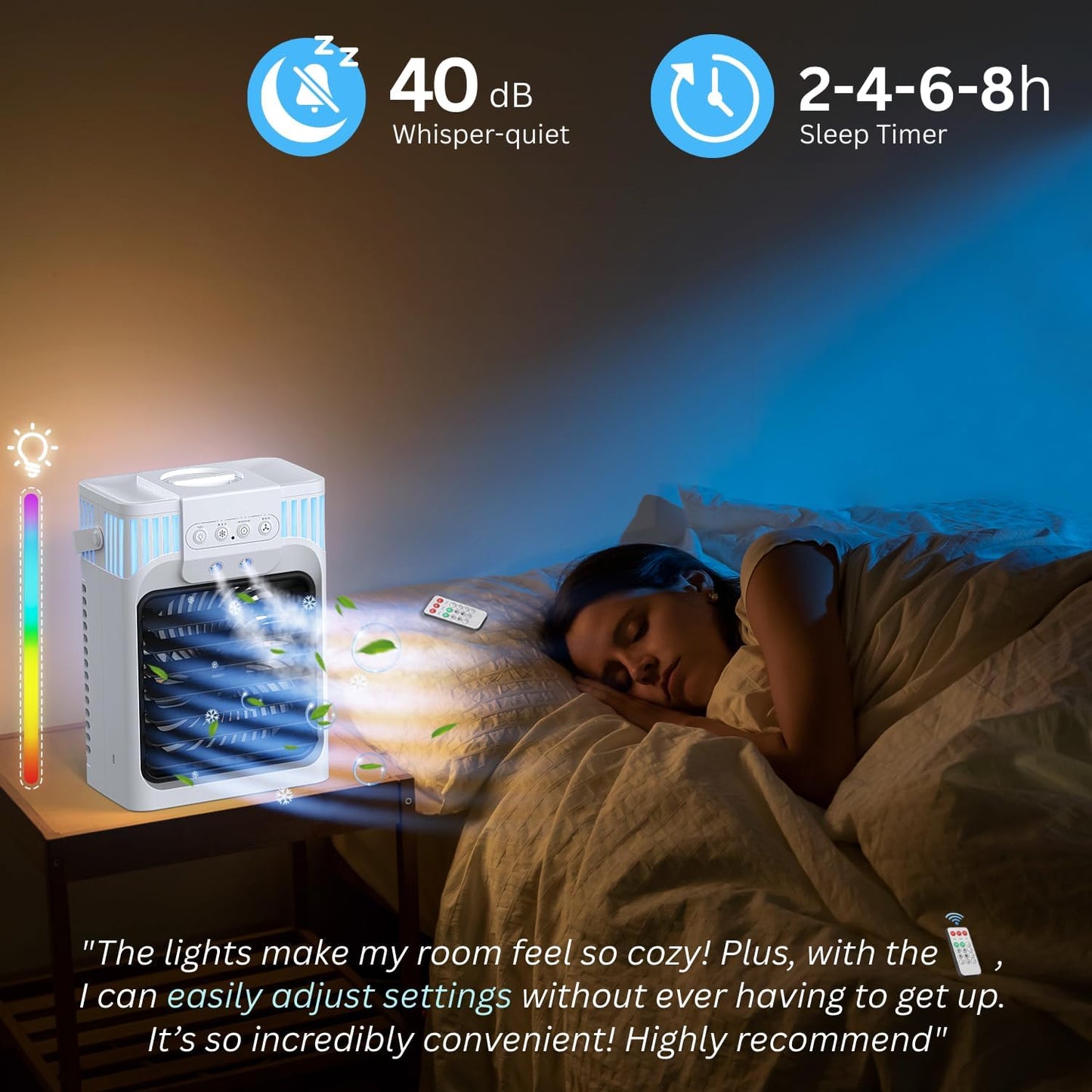 Portable Air Conditioner, Air Conditioner Portable with 3 Speeds, 3 Mist Settings, 1200ml XL Water Tank, 2~8h Timer, Portable Ac Unit, Small Mini Air Conditioner, Personal Air Cooler Fan for Bedroom