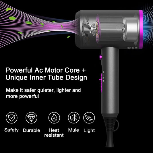 Ion Hair Dryer AC Motor 1800 W Hair Dryer, slopehill Quick Drying Hair Dryer, Salon Hair Dryer with Hot/Cold Button, 3 Hair Dryer Concentrators and Diffuser, 3 Temperature Settings, 2-Speed (Purple) - PuriLite