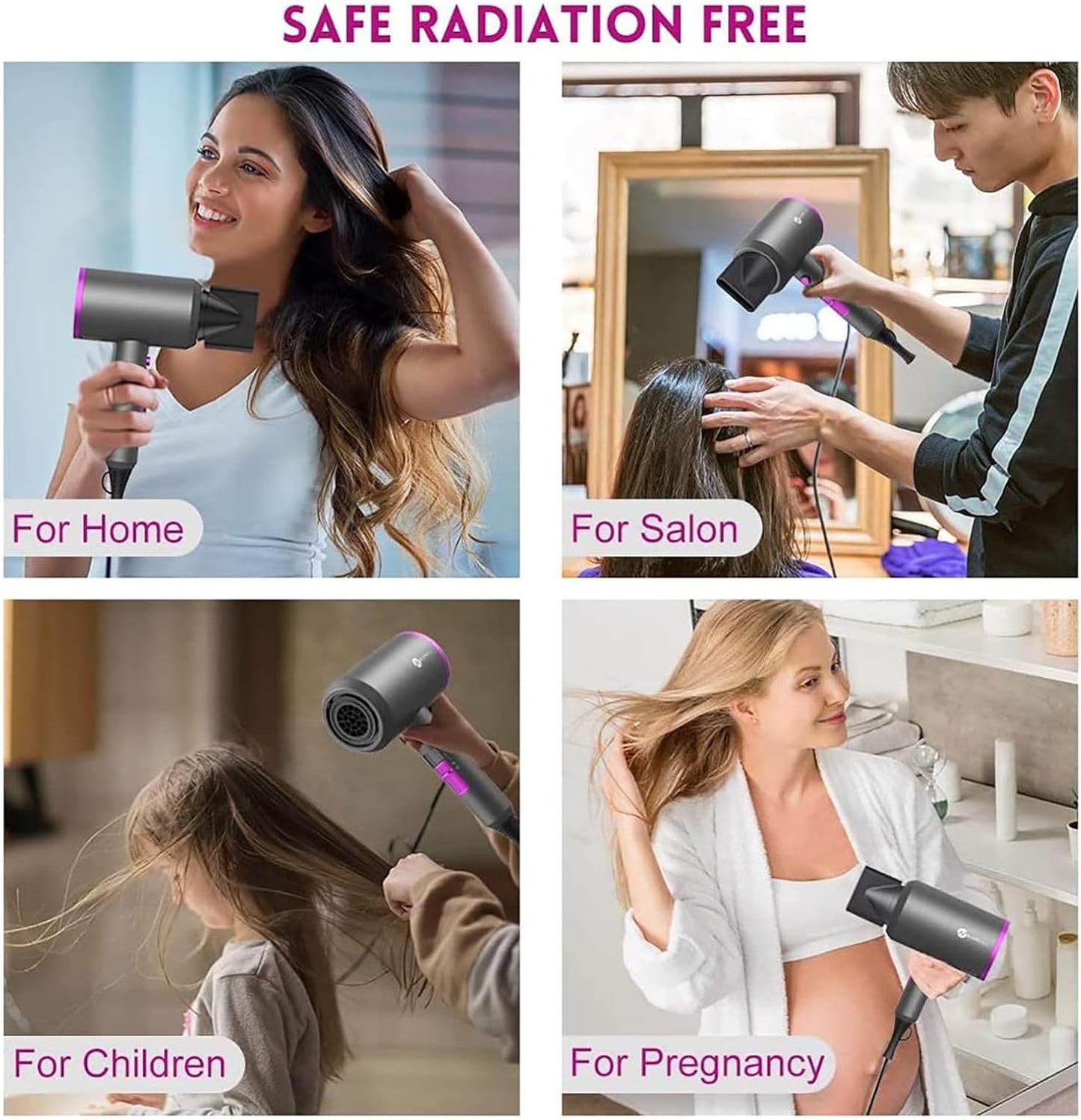 Ion Hair Dryer AC Motor 1800 W Hair Dryer, slopehill Quick Drying Hair Dryer, Salon Hair Dryer with Hot/Cold Button, 3 Hair Dryer Concentrators and Diffuser, 3 Temperature Settings, 2-Speed (Purple)