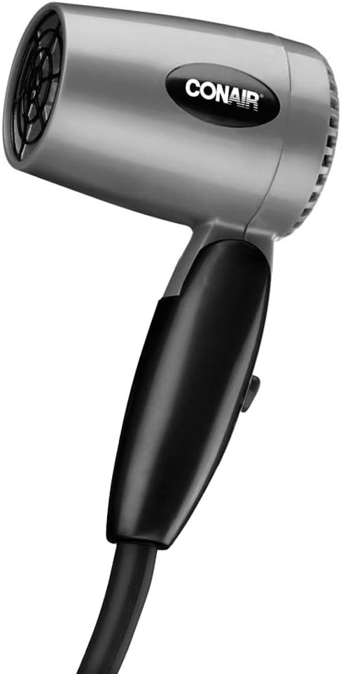 Conair 124AC 1600 Watt Compact Travel Hair Dryer with Folding Handle, Blow Dryer