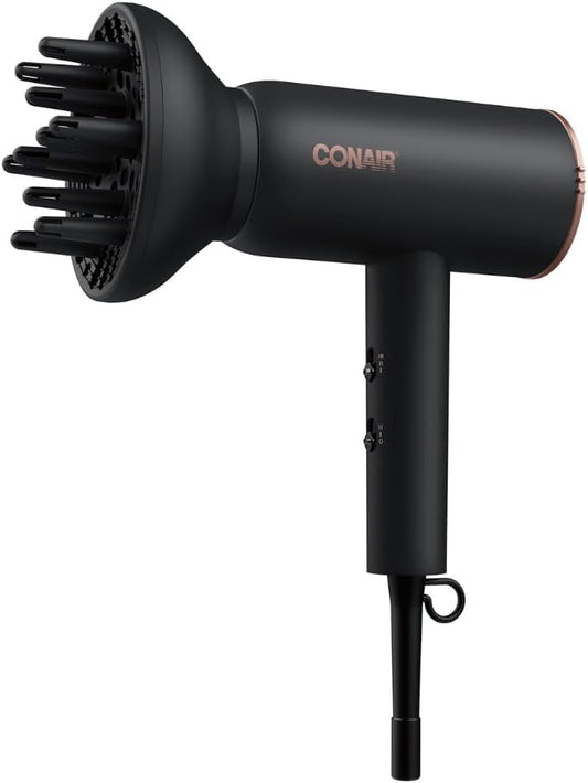 Conair 1875 Watt HTDC Titanium Pro 330C Hair Dryer, Ceramic Titanium Technology, Includes Concentrator and Diffuser,Tourmaline technology, Black, Perfect for travel