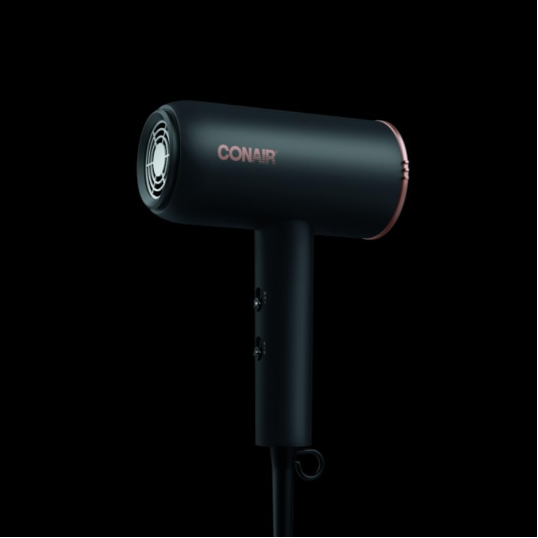 Conair 1875 Watt HTDC Titanium Pro 330C Hair Dryer, Ceramic Titanium Technology, Includes Concentrator and Diffuser,Tourmaline technology, Black, Perfect for travel