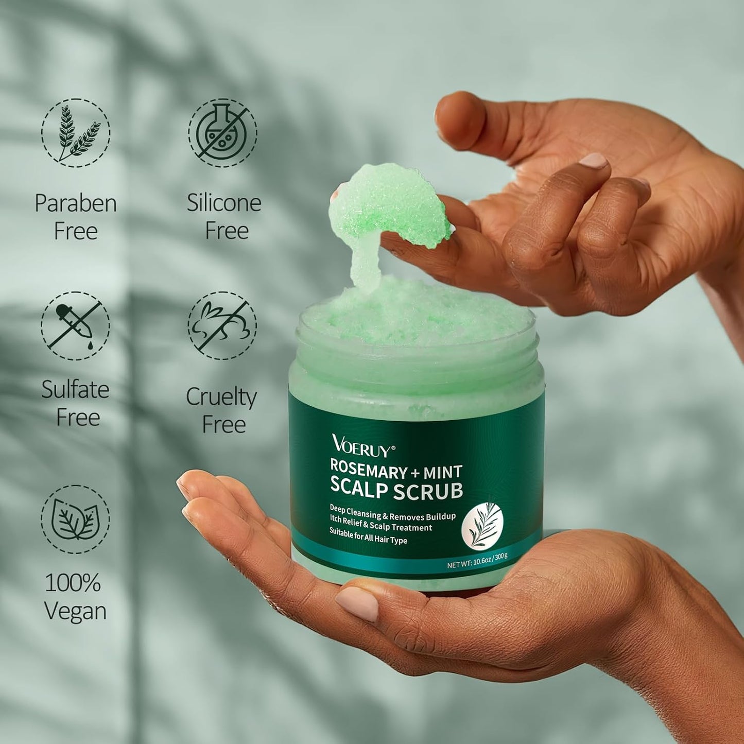VOERUY Scalp Scrub, Rosemary Scalp Exfoliator Scrub Shampoo, Scalp Treatment with Mint Oil, Hair Treatment to Clarify and Remove Build Up with Silicone Scalp Massager - 300g