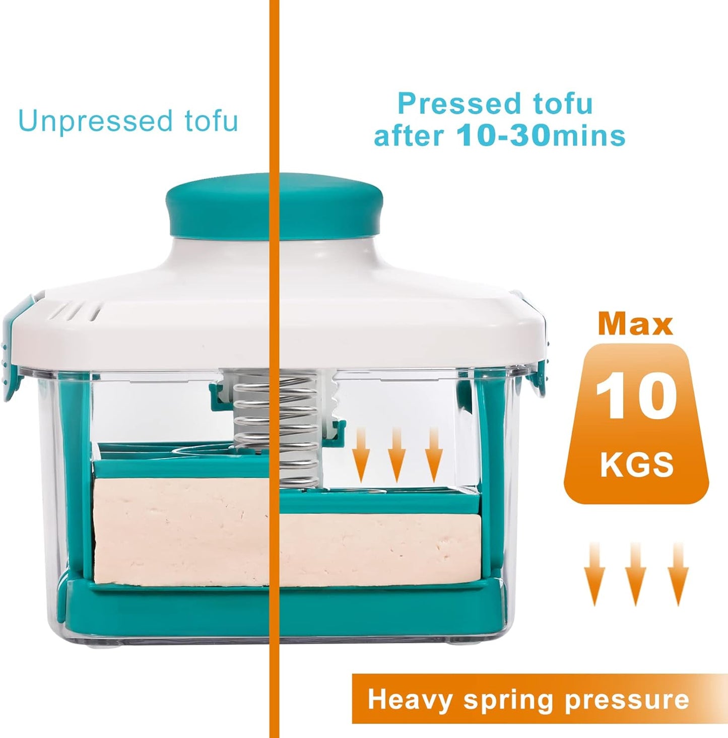 Noya Adjustable Tofu Press - Vegan Tofu Presser to Speed up Removing Water from Silken, Firm, and Extra Firm Tofu in 10-30mins Without Crack - Bpa Free