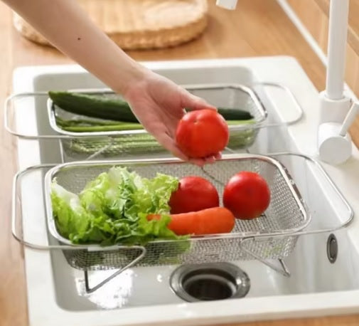 Purilite Select Stainless Steel Telescopic Sink Draining Rack – Adjustable Kitchen Sink Organizer for Tableware, Dishes & Chopsticks - PuriLite