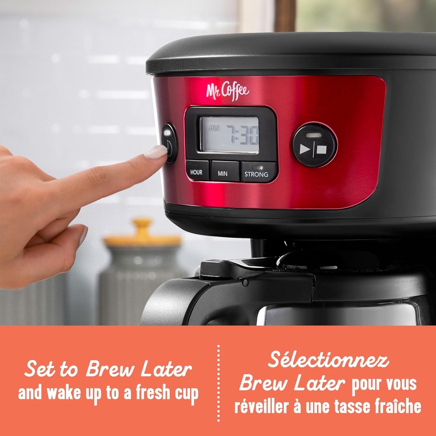 Mr. Coffee 12 Cup Programmable Coffee Maker with Strong Brew Selector, Red