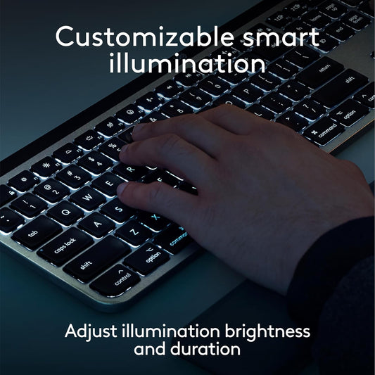 Logitech MX Keys S for Mac, Wireless Keyboard, Fluid, Precise Laptop-Like Typing, Programmable Keys, Backlit, Bluetooth USB C Rechargeable for MacBook Pro, MacBook Air, iMac, iPad - Space Grey - PuriLite