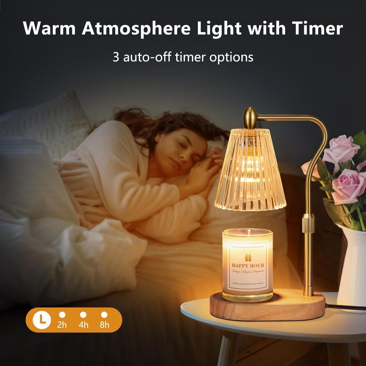 Imenlox Dimmable Candle Warmer Lamp with Timer, Electric Melting Lamps for Jar Candles, Wax Melt Warmers with 2 * 50W Bulbs for Home Bedroom Decor