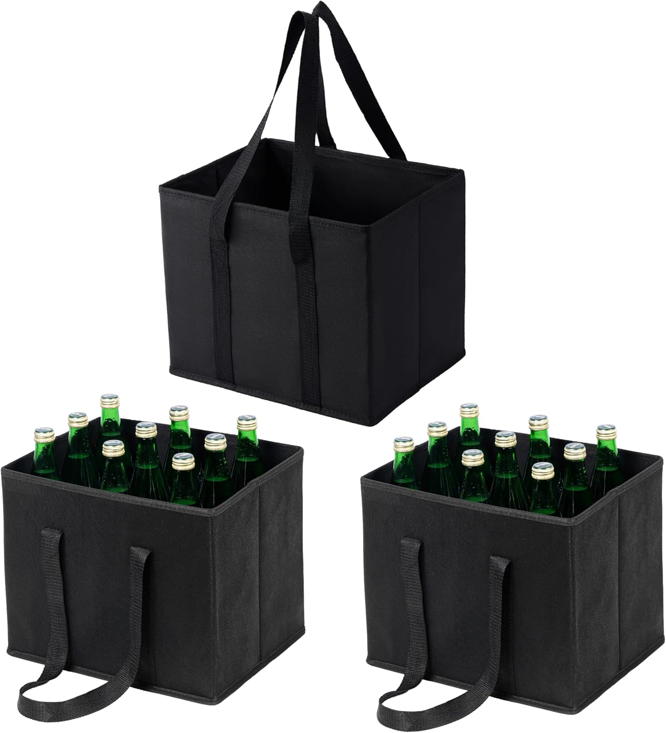 VENO 3-Pack Reusable Grocery Bag, Heavy Duty Shopping Bag, Shopping Cart Organizer, Foldable Grocery Tote Bag with Reinforced Hard Bottom