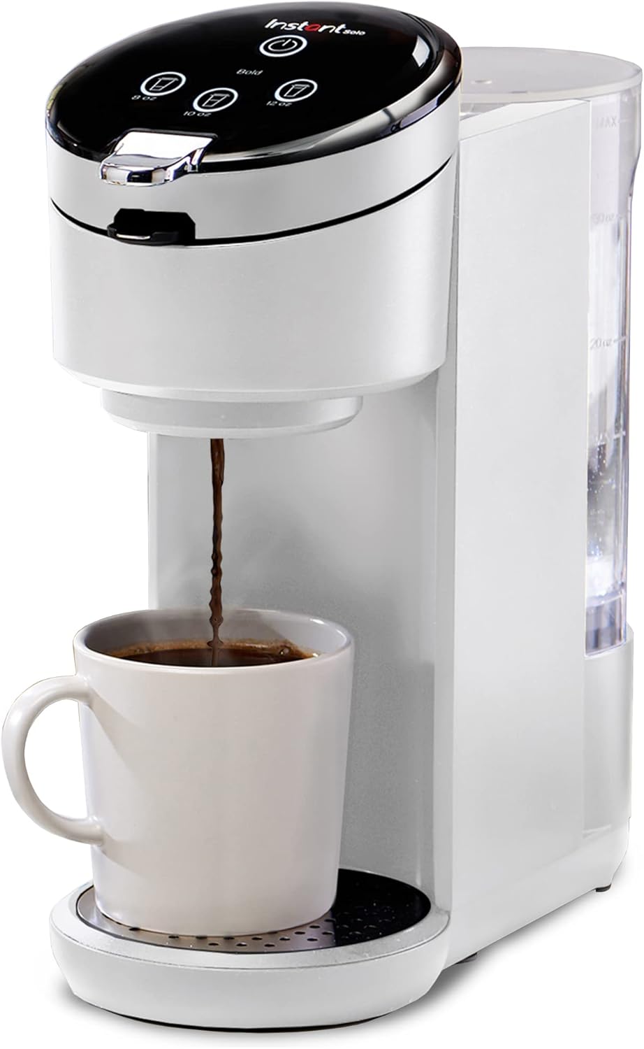 Instant Solo Single Serve Coffee Maker, From the Makers of Instant Pot, K-Cup Pod Compatible Coffee Brewer, Includes Reusable Coffee Pod & Bold Setting, Brew 8 to 12oz., 40oz. Water Reservoir, White