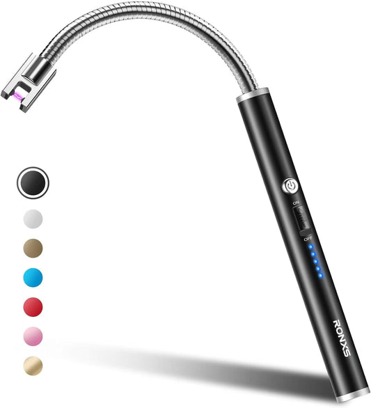 RONXS Electric Lighter, Candle Lighter Electric Type C Rechargeable Lighter with Battery Display, Longer Flexible Neck Windproof Plasma Arc Long Lighters for Candles Fireworks BBQ