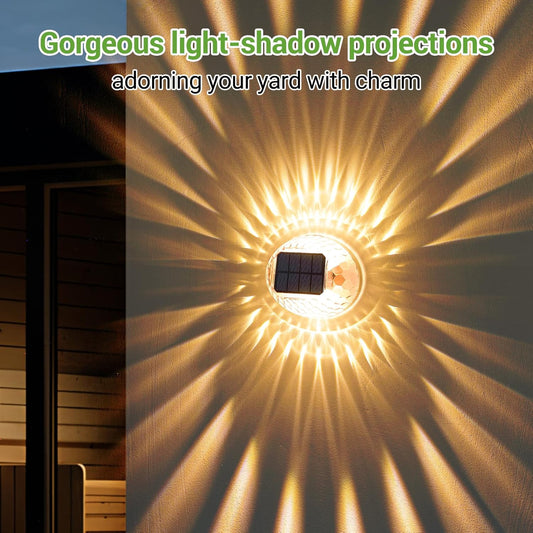 Outdoor Solar Lights 4 Pack, 360°Glow Decorative Solar Fence Lights, Auto On/Off Solar Patio Lights Waterproof, Outdoor Wall Lights for Yard Garden Patio Railing Pool, Warm White