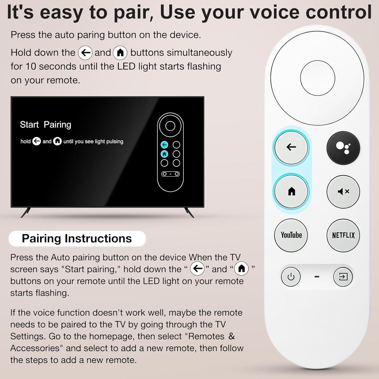Voice Replacement for Google-Chromecast-Remote, G9N9N for Chromecast with Google TV Remote, for Google TV Streamer (Only for Snow Chromecast Google)